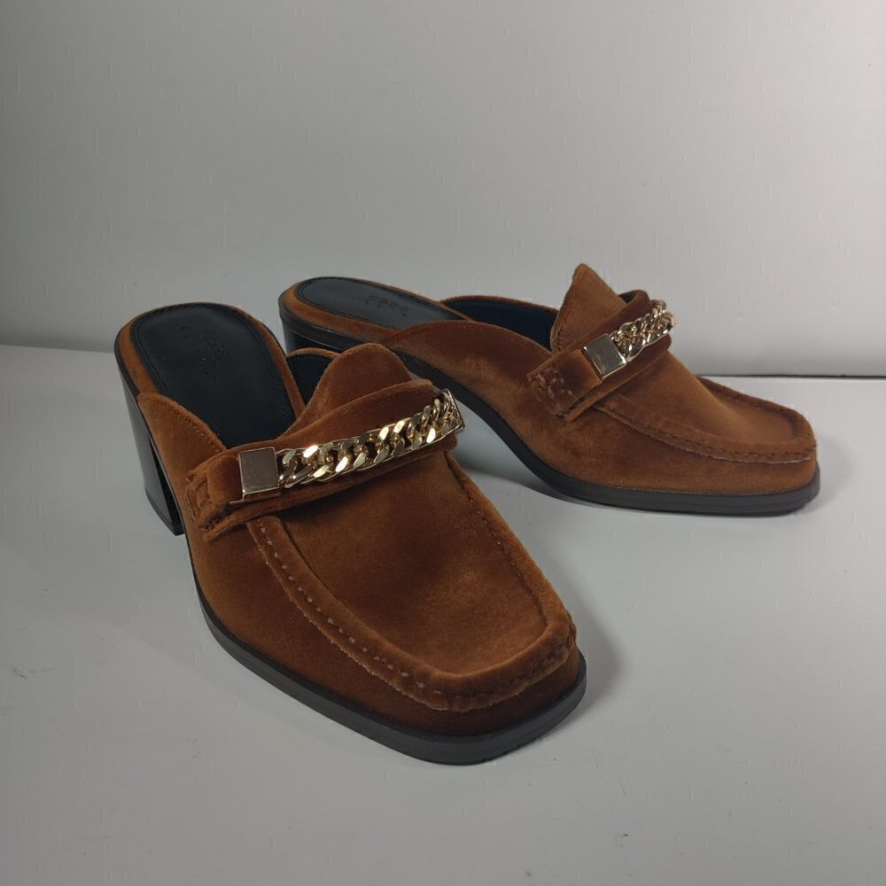 ASOS Brown Suede Chain-Trim Mules